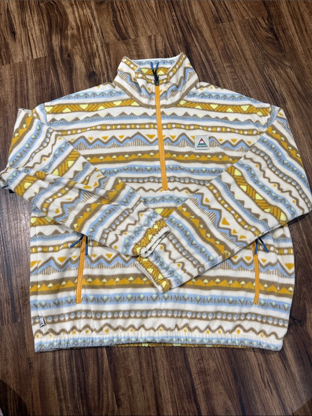 Men's Patterned Half-Zip Fleece Pullover - Yellow & White